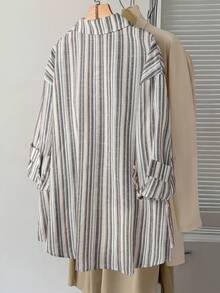 SHEIN LUNE 大尺碼休閒寬鬆條紋襯衫 - 彩色 - 查看 2