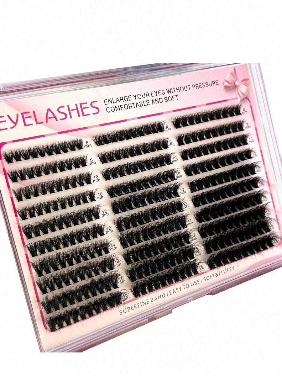 300pcs DIY Eyelash Extensions Kit, Fluffy Wispy Mixed 8-16mm Tray Lashes, 0.07mm Thin Soft Mink Strips For Home Salon Natural Volume Look - Black - View 1