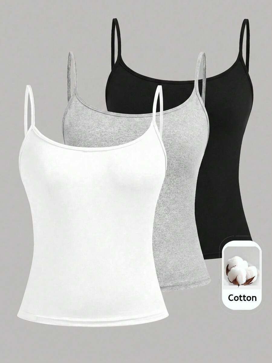 SHEIN Girlism 青少年女孩休閒百搭純色修身細肩帶背心 - 彩色 - 查看 1