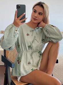 DAZY 女款圓領蝴蝶結寬鬆版型夏季襯衫 - 白色 - 查看 6