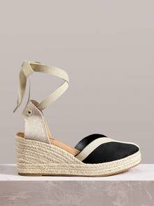 Styleloop Sandalias de cuña con correa y punta cerrada en contraste de color blanco y negro, estilo casual versátil y sencillo, un imprescindible para ir al trabajo - Negro - Ver 1