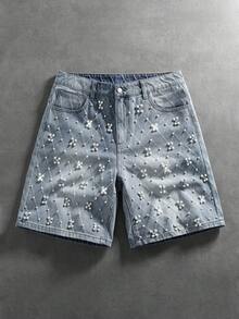 ROMWE MEN Street Life Men's Mesh Beaded Streetwear Denim Shorts - Blue - View 3