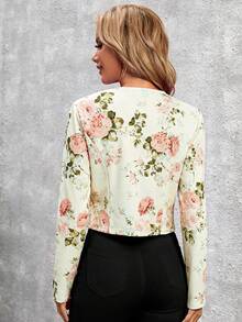 SHEIN Clasi 女款針織花卉圖案長袖輕量開襟外套 - 彩色 - 查看 2
