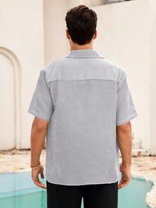 Mercer Haus Feiyo Men's Retro Style Short Sleeve Shirt, Made Of Lightweight Striped Polyester Fabric. Suitable For All Seasons, Casual And Versatile. - Black and White - View 2