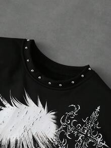 ROMWE MEN Street Life Camiseta sin mangas holgada con estampado y decoración de remaches para hombre - Negro - Ver 2