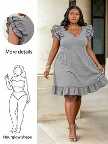 CurvyTilda Plus Size Loose Black & White Plaid Mini Dress, For Summer Elegant - Black and White - View 1
