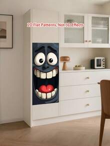 1 PC Waterproof UV Resistant Indoor Outdoor Removable Self Adhesive Big Eye Grinning Face Trash Can Sticker Decal Home Office Garage Wall Art Modern Decor Funny Gift - multicolor - View 3
