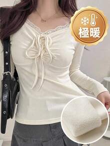 FRIFUL 女款保暖內裡修身純色T恤 - 白色 - 查看 1