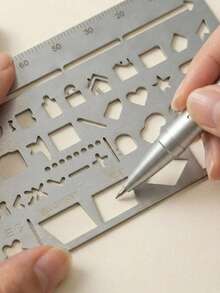 Joivida 1 Peça Régua Estêncil Multifuncional de Metal, Régua Molde Vazado de Aço Inoxidável com 60+ Formas, Molde Portátil DIY para Desenho para Diário, Scrapbooking, Estudo, Escritório & Viagem, com Ícones Fofos & Figuras Geométricas, 5 Estilos Disponíveis - Multicolor - Visão 4