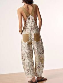Bohemela New Women's Floral Beige Casual Boho Denim Overalls, Jumpsuit Y2K Summer Back-To-School Vacation Outfits Beer Festival Rompers Vacation Vacation - Multicolor - View 5