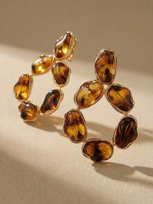 Arave 1 par de pendientes de aro únicos y vintage con perlas barrocas asimétricas, pendientes de metal con bordes de lujo para mujeres, adecuados para fiestas, citas, galas nocturnas, sesiones de fotos - Amarillo dorado + carey - Ver 5
