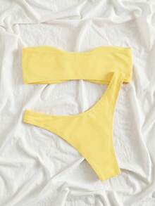 Swim Mod Two-Piece Swimsuit, Wireless Bandeau Top, Triangle Bikini Bottom - Yellow - View 6