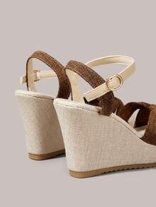 Styleloop Women's Wedge Heel Platform Sandals, Bohemian, Beach Vacation, Western Wind, Summer Wear, Travel Essentials - Coffee cloth - View 4