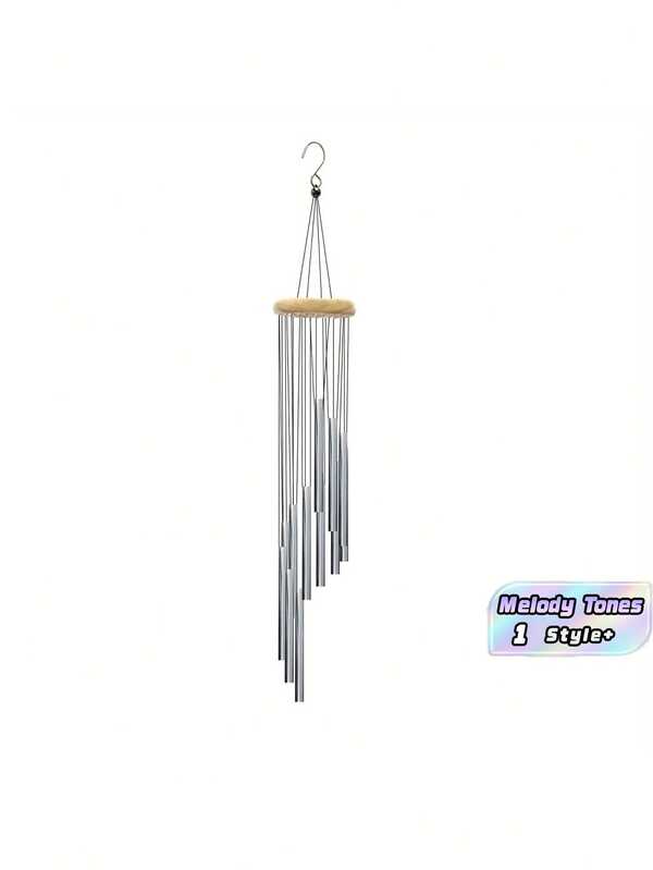 1 pieza 12 tubos de aluminio 58cm Campanas de viento melodiosas estilo rústico granja jardín patio exterior decoración del hogar sin electricidad metal madera campana de viento resistente a la intemperie tonos relajantes adorno colgante duradero