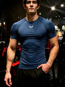 GymBeat Men's Wing Print Raglan Short Sleeve Sports T-Shirt - Royal Blue - View 3
