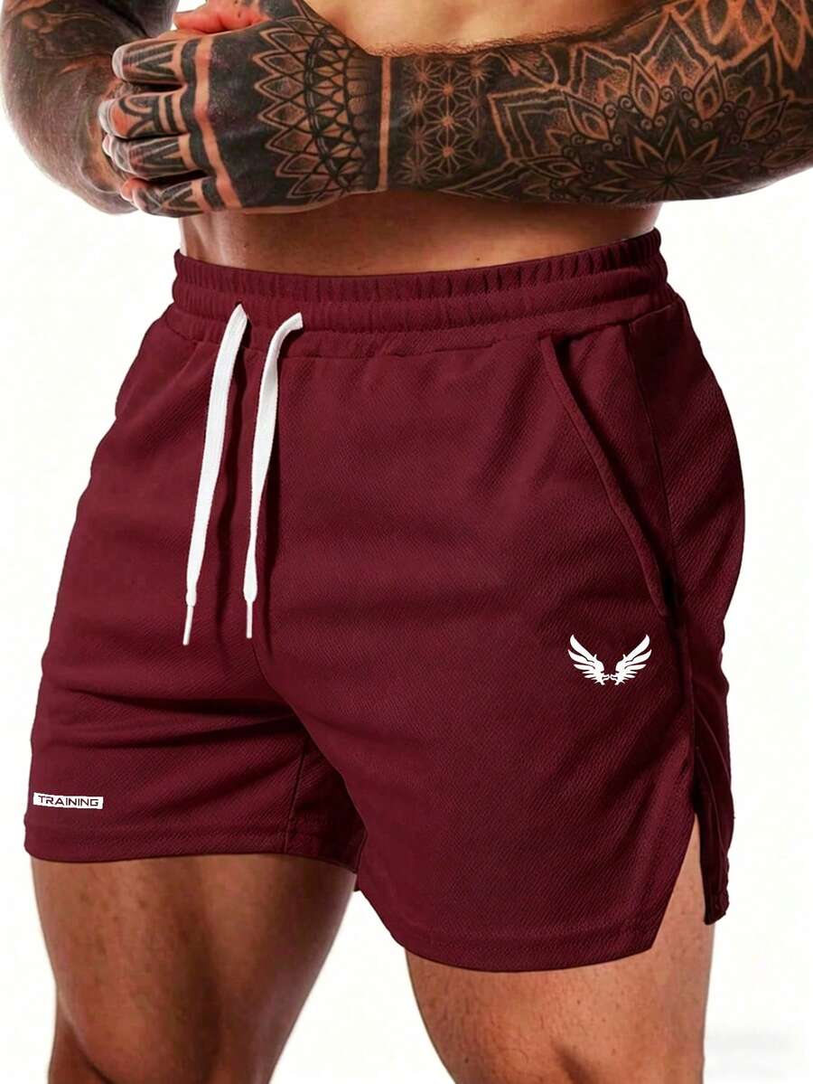 GymBeat Pantalones cortos deportivos casuales para hombre con cintura de cordón - Burdeos - Ver 1