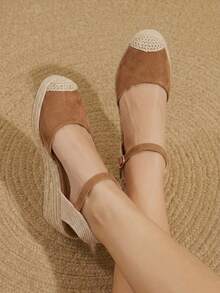 Styleloop Solid Color Gentle And Versatile Buckle Wedge Sandals - Coffee - View 10
