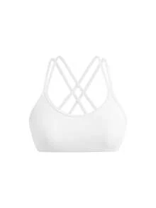 Cheerettes 女款純色交叉背帶日常健身運動內衣 - 黑與白 - 查看 11