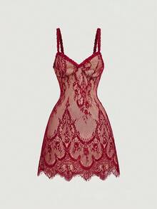 SHEIN MOD 女款花卉蕾絲性感細肩帶短洋裝 - 彩色 - 查看 2