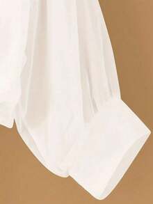 INAWLY New Bat Wing Short Casual Chiffon Shawl Solid Color Blouse For Women ,Petite Women - White - View 4