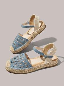 Styleloop Fashion Blue Hemp Rope Bottom Women's Flat Shoes Comfortable And Breathable Commuting Suitable For Outdoor Vacation Travel Beach Shopping Daily Leisur - Blue - View 4