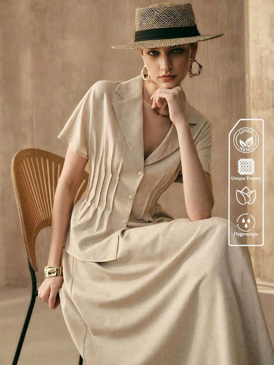 SHEIN Conjunto de 2 piezas para mujer de tejido con cuello en V, mangas murciélago, cintura ceñida, estilo casual elegante para ir al trabajo, citas y vacaciones - Albaricoque - Ver 1