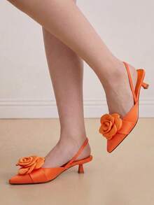 Eladyva Women's New Niche Elegant Comfortable Fashion Floral Decor High Heel Pumps - Orange - View 8