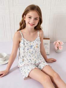 Tween Girl Ditsy Floral Camisole & Shorts Pajama Set - Multicolor - View 4