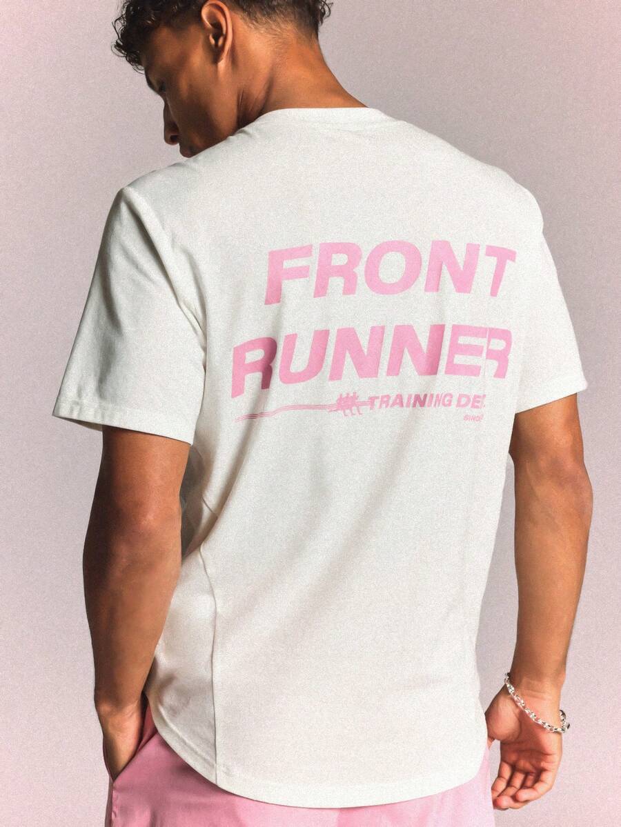 SUMWON Club Front Runner Printed Crew Neck Short Sleeve Regular Fit Tee With Back Graphic Text Print - White - View 1