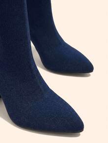 CUCCOO BASICS Botas de calcetín elásticas de punto con punta afilada y tacón grueso para mujer, para vibrar y zapatos de primavera, vacaciones de primavera, Pascua y Navidad - azul real - Ver 4