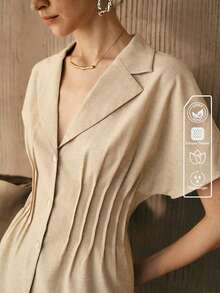 SHEIN Conjunto de 2 piezas para mujer de tejido con cuello en V, mangas murciélago, cintura ceñida, estilo casual elegante para ir al trabajo, citas y vacaciones - Albaricoque - Ver 4