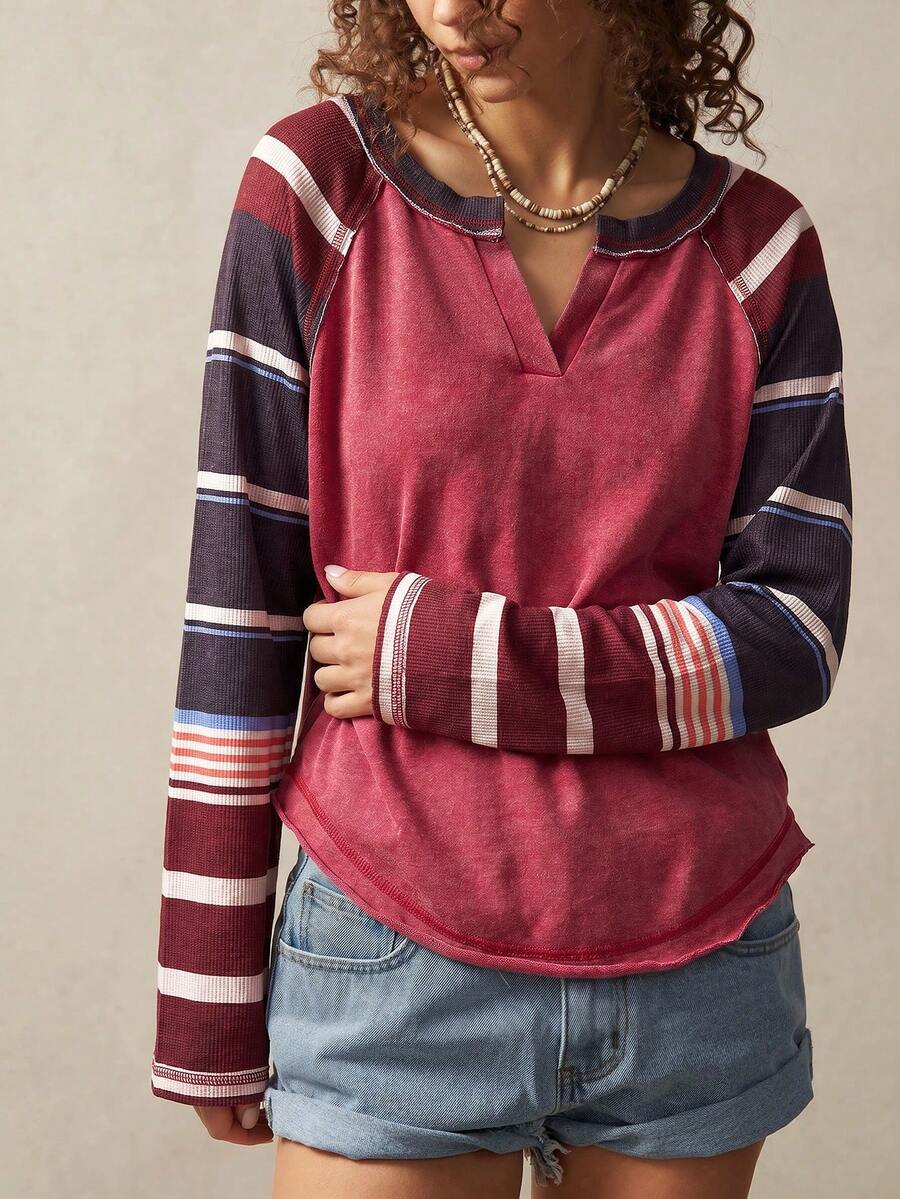 Bohemela Casual Knit Patchwork Women's Sweatshirt - Red - View 1