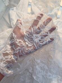 Crystal Vow Plus Size Sexy Bridal Lace Mesh A-Line Dress With 3D Floral Decor Spaghetti Strap Dress 2pcs Set - White - View 6