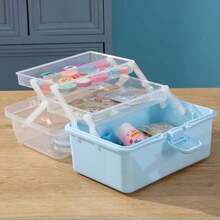 1PC Plastic 3-Layer Foldable Storage Box, Portable Multi-Purpose Organizer With Handle, Ideal For Medicine, Tools, Art & Craft, Sewing Supplies & Household Storage - Pink - View 6
