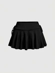 SHEIN MOD 女款夏季休閒純色裙 - 黑色 - 查看 7