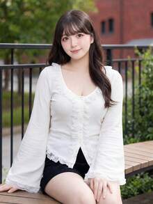 Bijouette 大尺碼女款蕾絲飾邊休閒百搭日常外出T恤 - 白色 - 查看 13