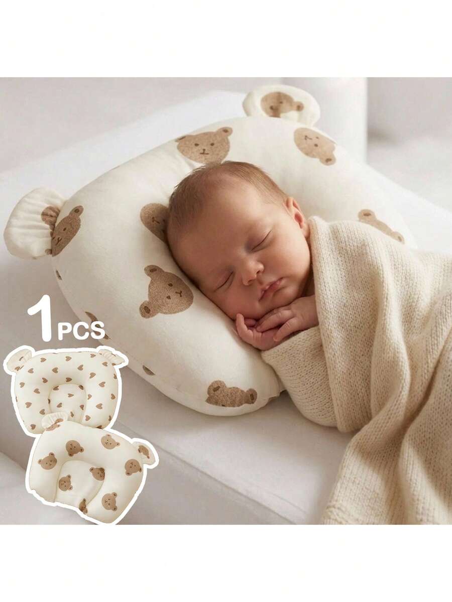 1pc Bear Baby U-Shaped Small Pillow, Spring/Summer/All Seasons, Non-Elastic, Soft & Breathable, Anti-Flat Head Neck Support Pillow, Sweat-Absorbent, Washable, 20*23cm - Chocolate Brown - View 1