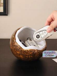 1 cái khay đựng đồ trang trí hình quả dừa bằng gốm, giá treo chìa khóa và đĩa đựng phụ kiện nhỏ, dùng cho lối vào, phòng khách, bàn làm việc, quà tân gia, đồ trang trí nhà cửa thiết yếu - Nhận hàng - Xem 1