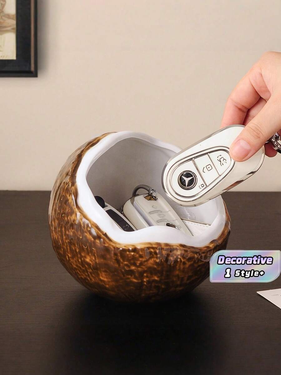 1 cái khay đựng đồ trang trí hình quả dừa bằng gốm, giá treo chìa khóa và đĩa đựng phụ kiện nhỏ, dùng cho lối vào, phòng khách, bàn làm việc, quà tân gia, đồ trang trí nhà cửa thiết yếu - Nhận hàng - Xem 1