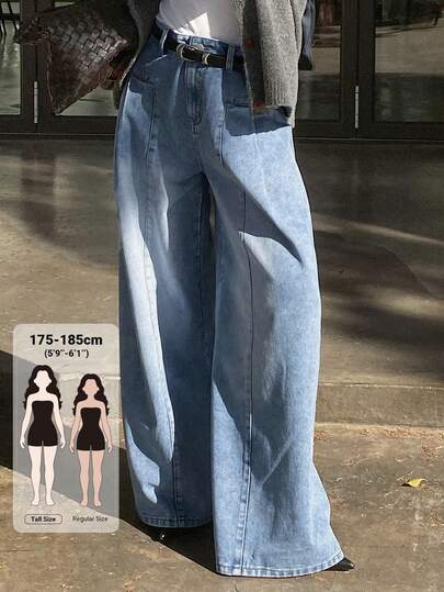Livesso Tall Women's Regular Mid-Waist Loose Wide Leg Casual Denim Jeans