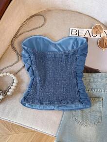 GlowEve Women's Ruched Bandeau Denim Top - Blue - View 2