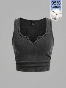 Slaydiva 95% Cotton Snow Wash Fabric Plus Size Cami And Tank Top Casual Minimalist Suitable For Summer - Dark Grey - View 1