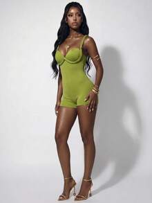 Amplova Women's Sexy Bandage Backless Jumpsuit With Shiny Rope Details, Suitable For Beach Night Out Vacation, Lime Green, Spring/Summer - Green - View 11