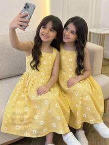 Firerie Kids Firerie Kids Tween女孩休閒優雅條紋收腰無袖中長洋裝 - 藍色 - 查看 6