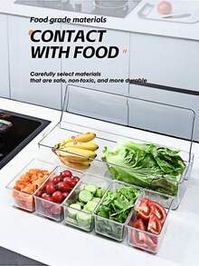 1 Set Transparent Refrigerator Organizer With 5 Removable Compartments & Ice Base, Food Storage Container For Fruits, Vegetables & Salads, Durable Kitchen Fridge Bin With Lid For Freshness - Clear - View 9