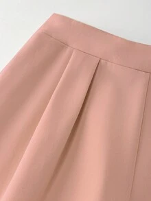 Franclia 時尚簡約圓領短袖裝飾鈕扣羅紋女款T恤搭配簡約休閒寬腿長褲，2件套，休閒套裝，羅紋針織上衣女款白色針織上衣奶油色女款上衣夏季上衣女款針織上衣，寬腿長褲，杏色長褲，休閒長褲 - 藕粉色 - 查看 3