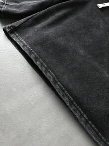 ROMWE MEN Set Kaos dan Celana Pendek Pria Ukuran Besar dengan Desain Vintage Washed - Hitam - View 7