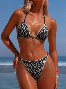 Swim Mod New Arrival Women's Elegant Luxury Boho Bohemian Vacation Style 2 Pieces Fresh Light Blue - Black - View 3