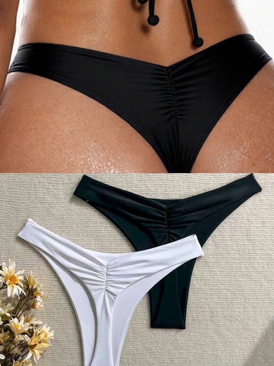 Swim Basics 女款黑白性感海灘度假泳裝泳褲 - 黑與白 - 查看 1