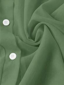 Franclia Camisa básica minimalista de unicolor transparente con cuello vuelto - Verde militar - Ver 5
